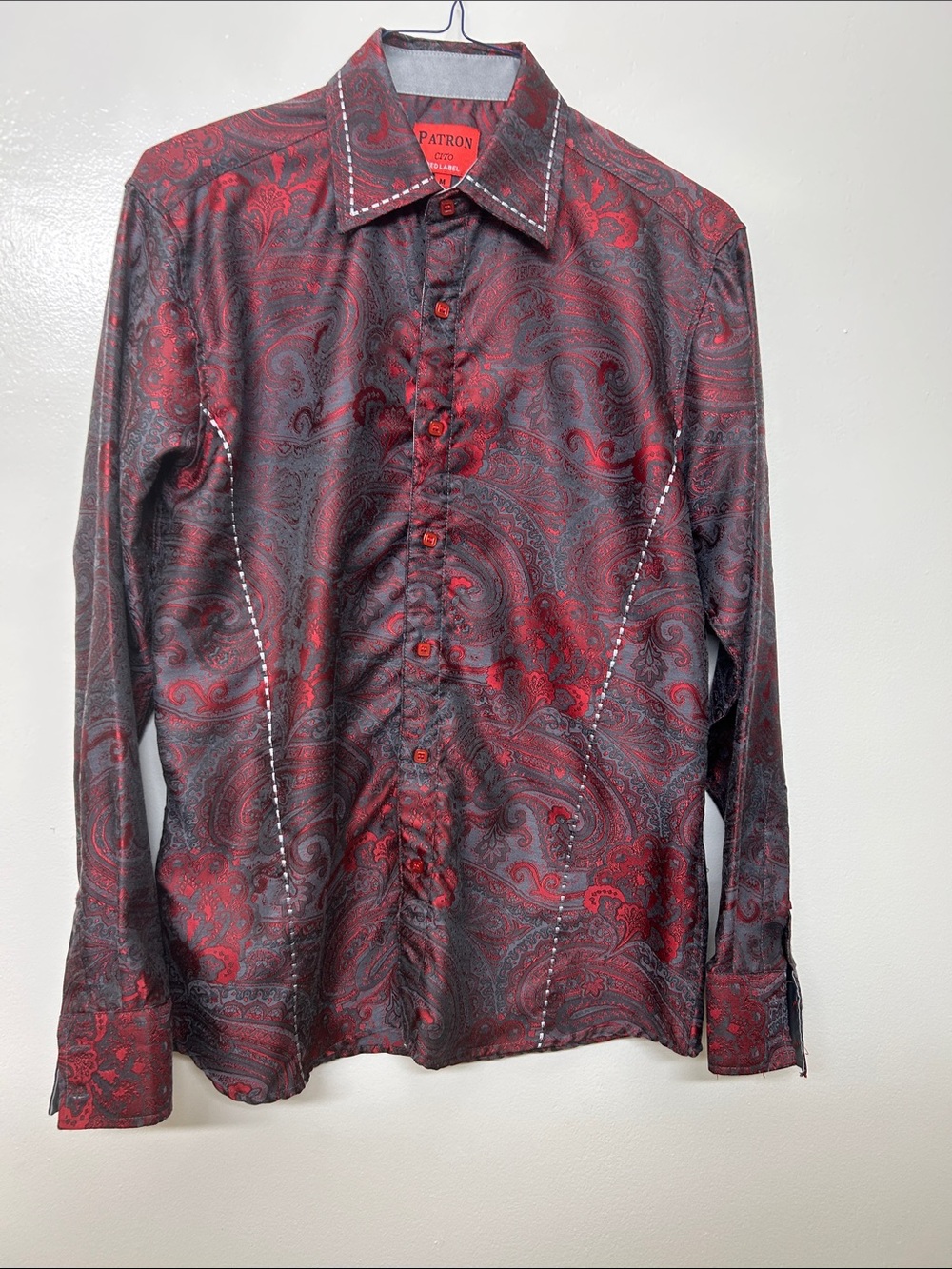 Patron Red Paisley Satin Dress Shirt - Men's Long Sleeve